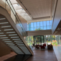 Wood and stainless steel stairway at U of U